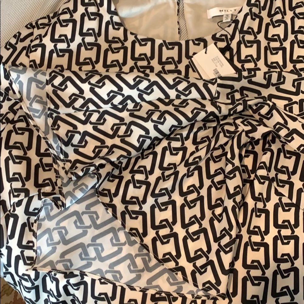 Milly Holly Bell-Sleeve Chain-Print Twill Top 12 - Picture 8 of 8